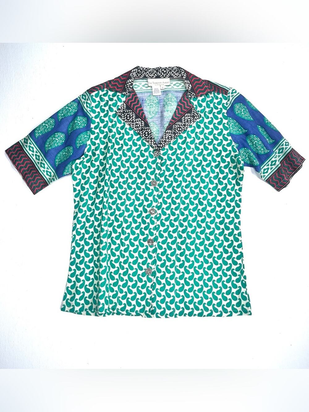 Multi-Print Silk Blend Collared Shirt Colorful Boho Funky The Territory Ahead